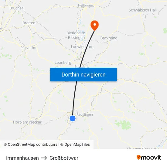 Immenhausen to Großbottwar map