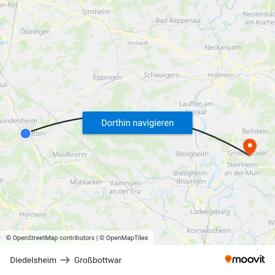 Diedelsheim to Großbottwar map