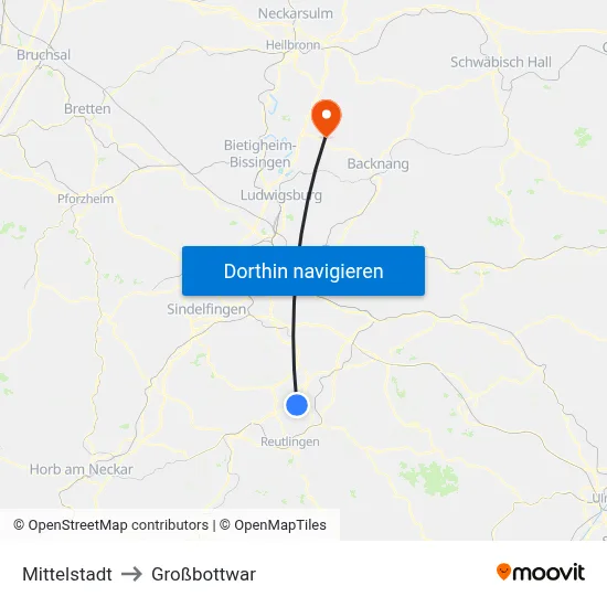Mittelstadt to Großbottwar map