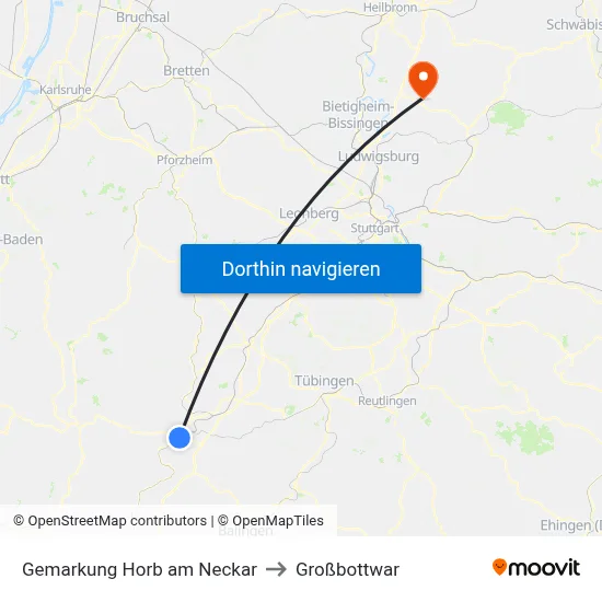 Gemarkung Horb am Neckar to Großbottwar map