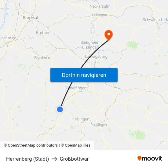 Herrenberg (Stadt) to Großbottwar map