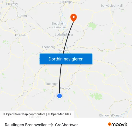 Reutlingen-Bronnweiler to Großbottwar map