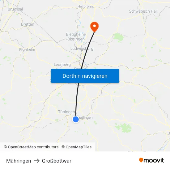 Mähringen to Großbottwar map