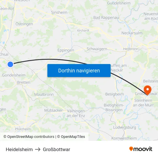 Heidelsheim to Großbottwar map