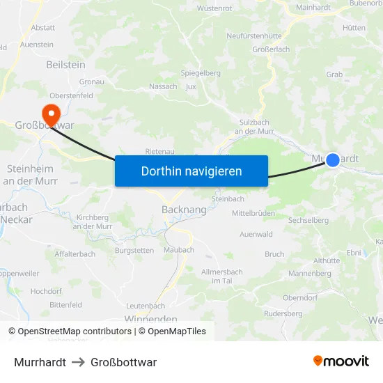 Murrhardt to Großbottwar map