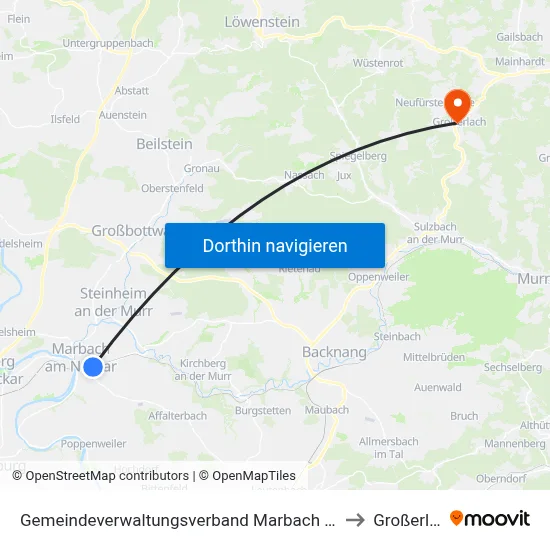 Gemeindeverwaltungsverband Marbach am Neckar to Großerlach map