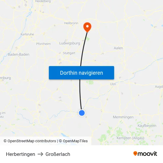 Herbertingen to Großerlach map