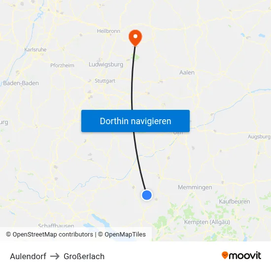 Aulendorf to Großerlach map