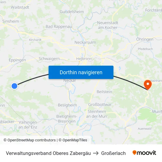 Verwaltungsverband Oberes Zabergäu to Großerlach map