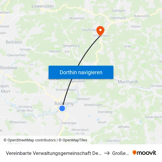 Vereinbarte Verwaltungsgemeinschaft Der Stadt Backnang to Großerlach map
