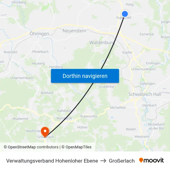 Verwaltungsverband Hohenloher Ebene to Großerlach map