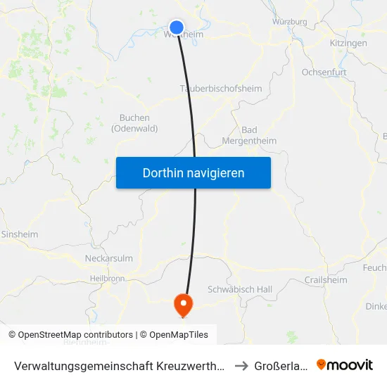 Verwaltungsgemeinschaft Kreuzwertheim to Großerlach map