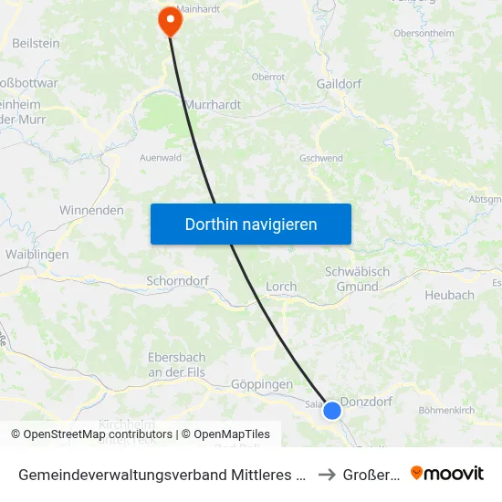 Gemeindeverwaltungsverband Mittleres Fils-Lautertal to Großerlach map