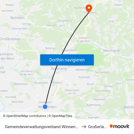 Gemeindeverwaltungsverband Winnenden to Großerlach map