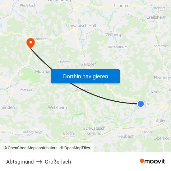 Abtsgmünd to Großerlach map