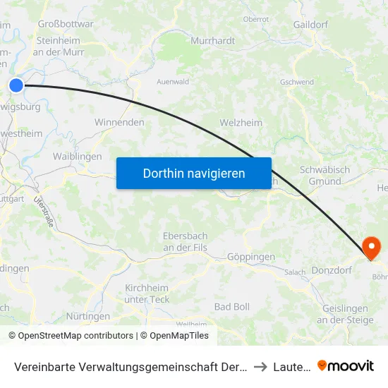 Vereinbarte Verwaltungsgemeinschaft Der Stadt Freiberg am Neckar to Lauterstein map