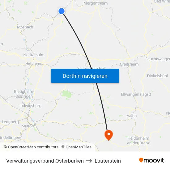 Verwaltungsverband Osterburken to Lauterstein map