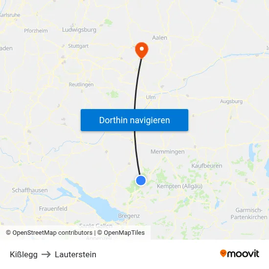 Kißlegg to Lauterstein map
