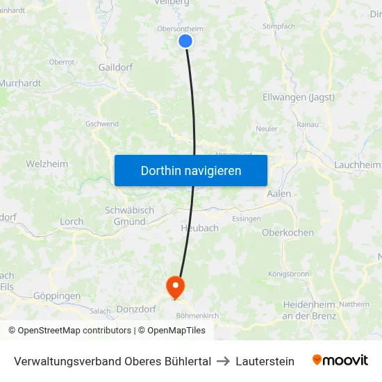 Verwaltungsverband Oberes Bühlertal to Lauterstein map