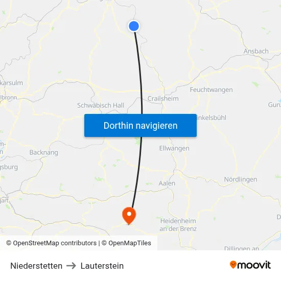 Niederstetten to Lauterstein map