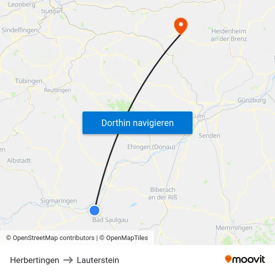 Herbertingen to Lauterstein map