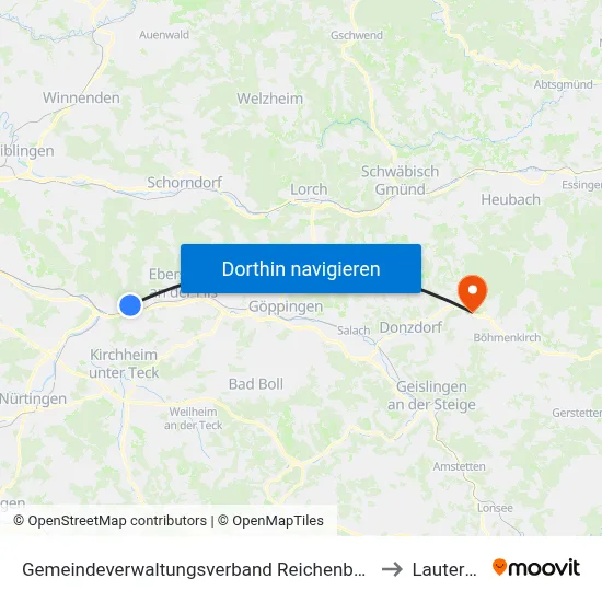 Gemeindeverwaltungsverband Reichenbach An Der Fils to Lauterstein map
