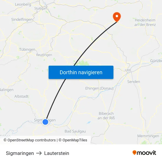 Sigmaringen to Lauterstein map