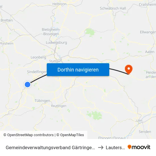 Gemeindeverwaltungsverband Gärtringen/Ehningen to Lauterstein map