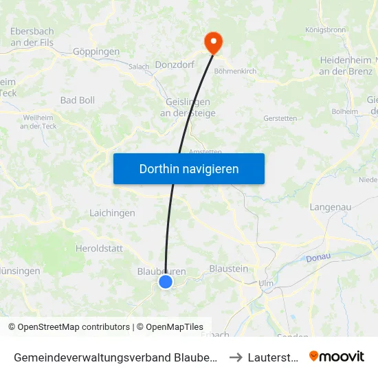 Gemeindeverwaltungsverband Blaubeuren to Lauterstein map
