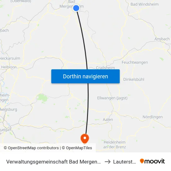 Verwaltungsgemeinschaft Bad Mergentheim to Lauterstein map