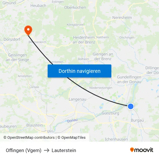 Offingen (Vgem) to Lauterstein map