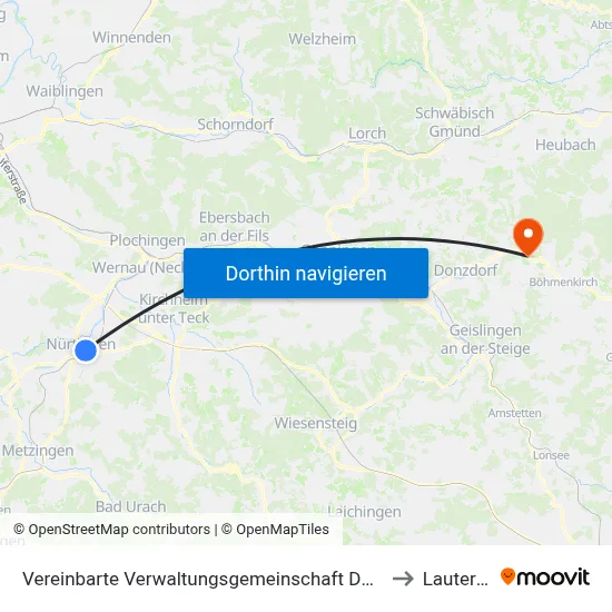 Vereinbarte Verwaltungsgemeinschaft Der Stadt Nürtingen to Lauterstein map