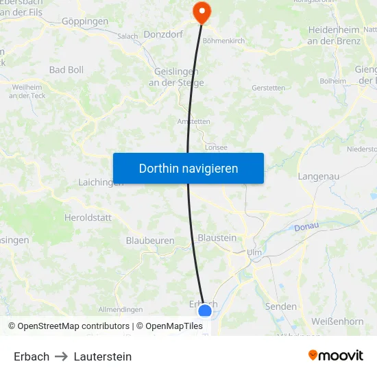 Erbach to Lauterstein map