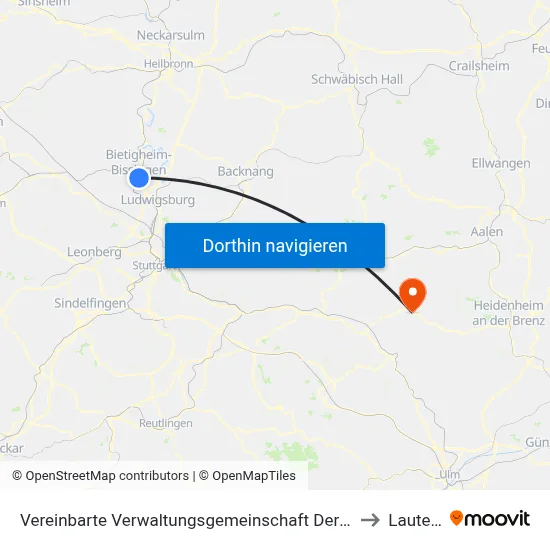 Vereinbarte Verwaltungsgemeinschaft Der Stadt Bietigheim-Bissingen to Lauterstein map