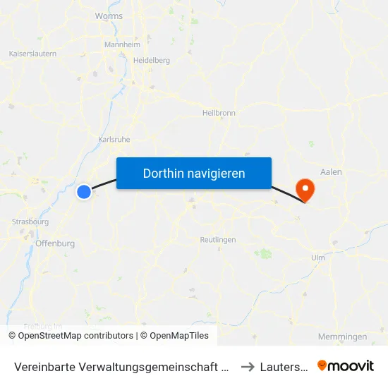 Vereinbarte Verwaltungsgemeinschaft Sinzheim to Lauterstein map