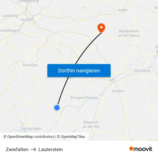 Zwiefalten to Lauterstein map