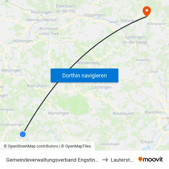 Gemeindeverwaltungsverband Engstingen to Lauterstein map