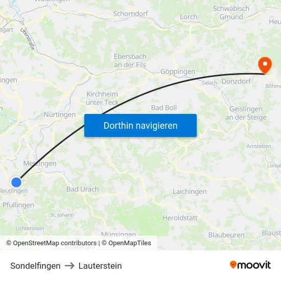 Sondelfingen to Lauterstein map