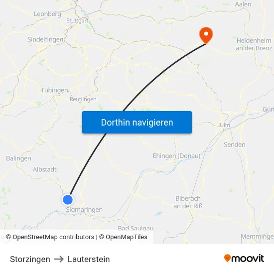 Storzingen to Lauterstein map