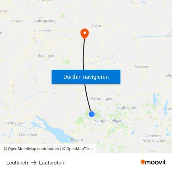 Leutkirch to Lauterstein map