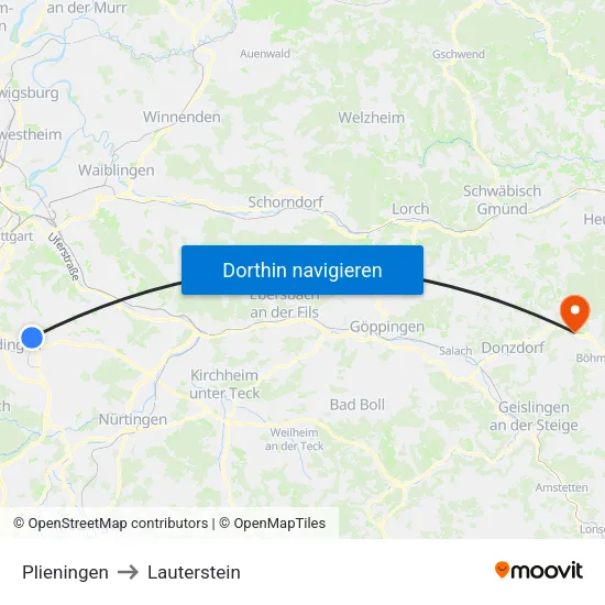 Plieningen to Lauterstein map