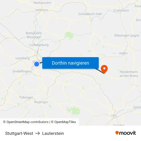 Stuttgart-West to Lauterstein map