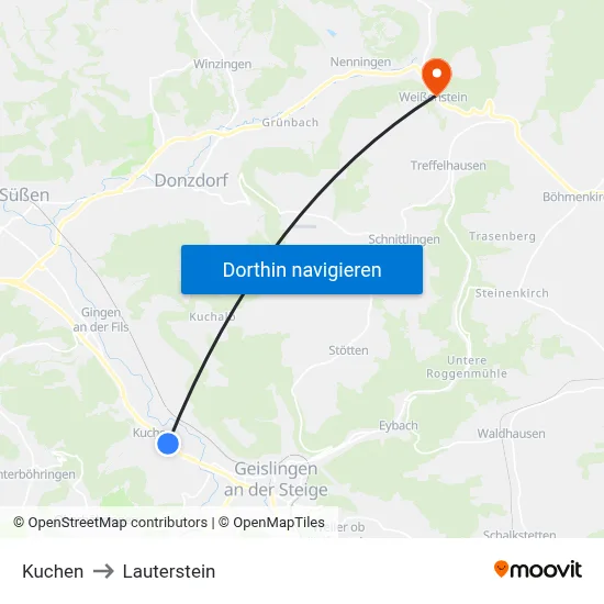 Kuchen to Lauterstein map