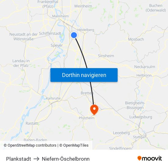 Plankstadt to Niefern-Öschelbronn map