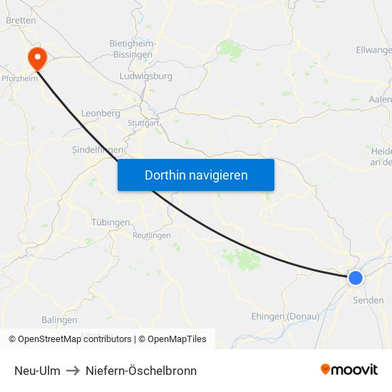 Neu-Ulm to Niefern-Öschelbronn map