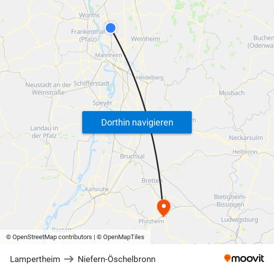 Lampertheim to Niefern-Öschelbronn map