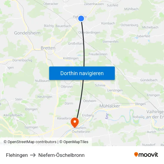 Flehingen to Niefern-Öschelbronn map