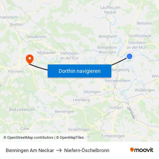 Benningen Am Neckar to Niefern-Öschelbronn map