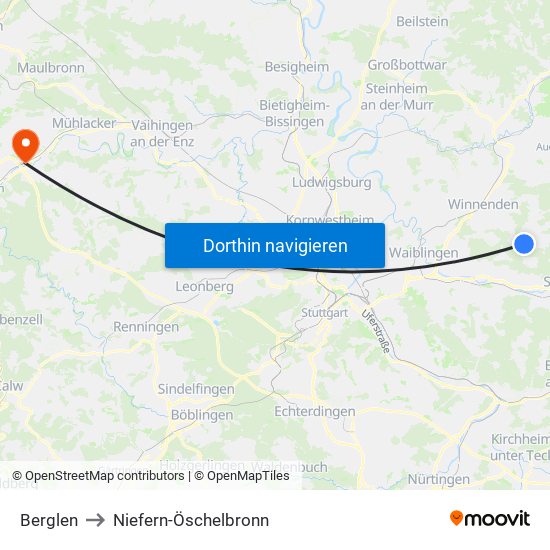 Berglen to Niefern-Öschelbronn map