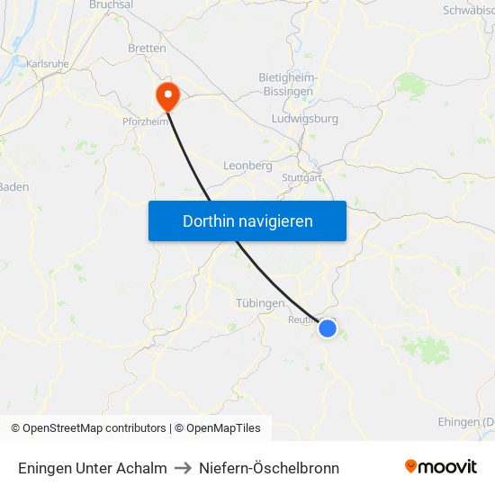 Eningen Unter Achalm to Niefern-Öschelbronn map